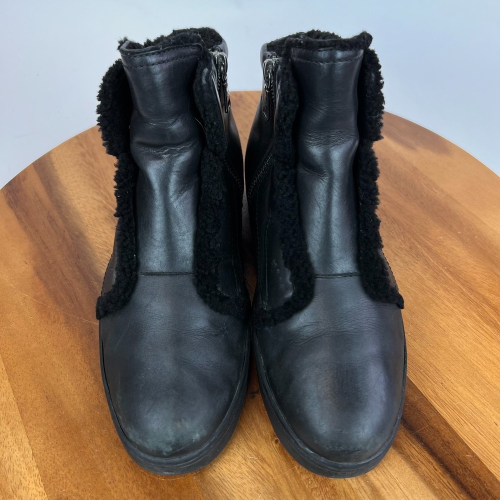 Womens Prada Sport Black Leather Shearling‎ High Top Hidden Wedge Sneakers EU 36 - Picture 5 of 12